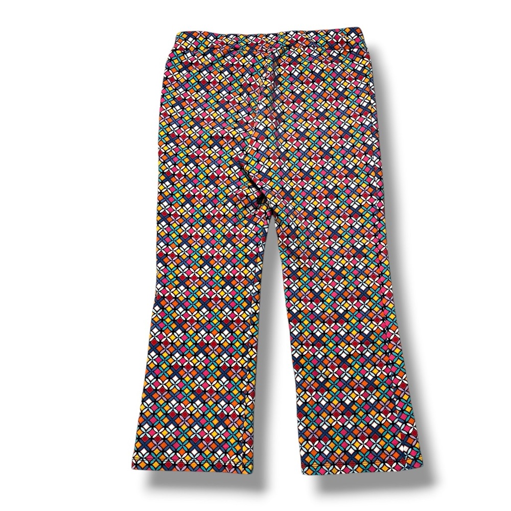 Lesley Evers Audrey Knit Pants Large Fioretta Colorful Geo Print Preppy Pockets - Picture 8 of 10